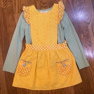 Matilda Jane Yellow Pinafore Dress and Mint Long Sleeve